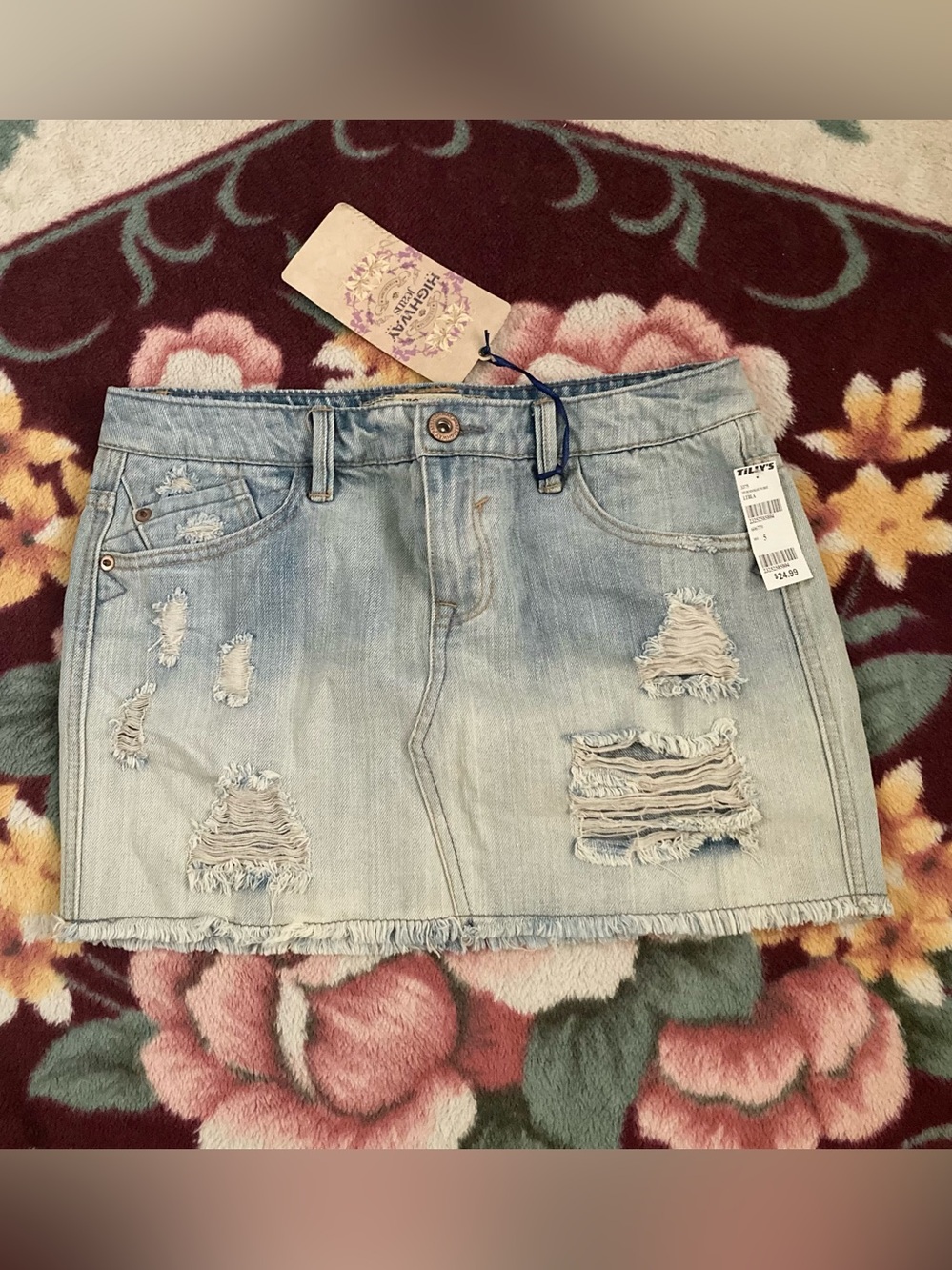 New Light Wash Distressed Denim Mini Skirt sexy frayed blue bottom